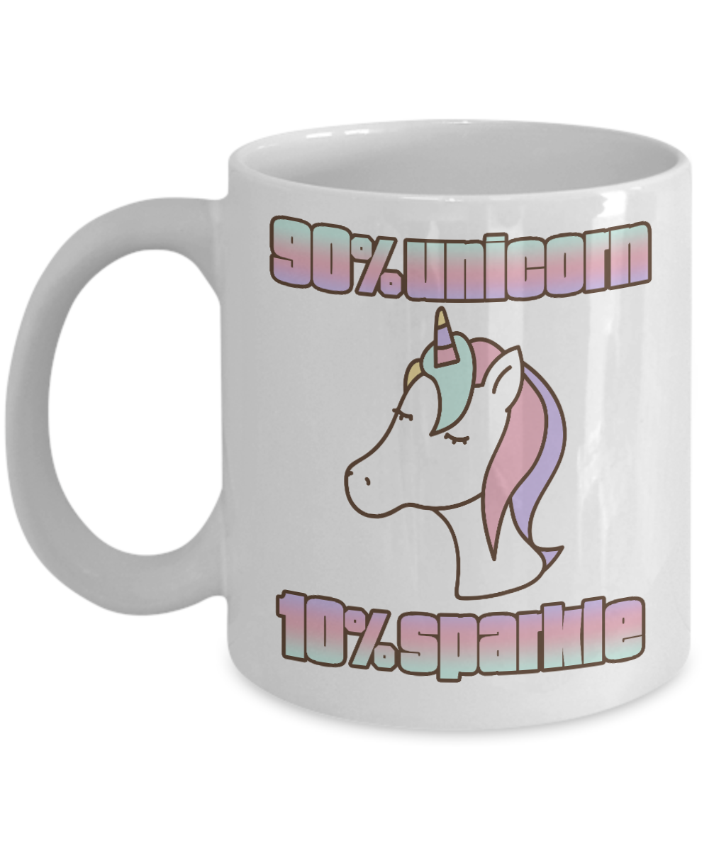 Cute Unicorn Coffee Mug, 90 Percent Unicorn 10 Percent Sparkle-White Porcelain Coffee Mug 11 oz For Daughter,Teen,Women,Grandma