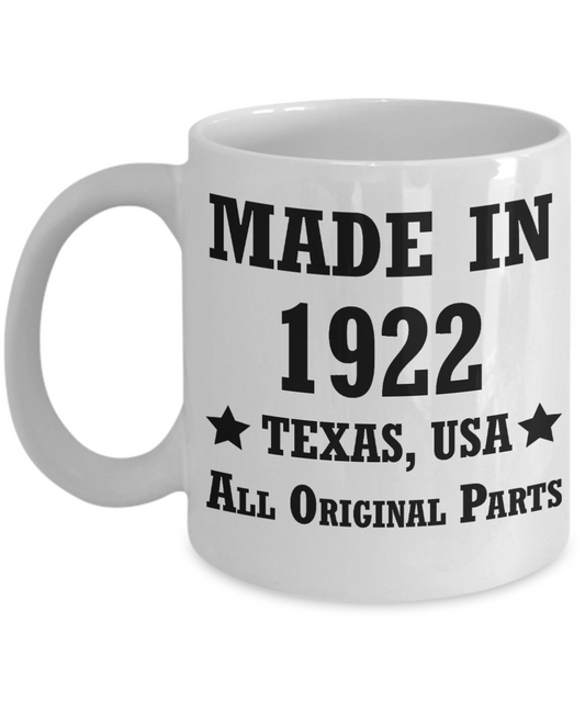 96th birthday gifts for men/women, Texas 1922 Birthday Gift Mugs - Made in 1922 All Original Parts - Best 96th   Birthday Gifts for family Ceramic Cup White, Funny Mugs Gift Ideas 11 Oz
