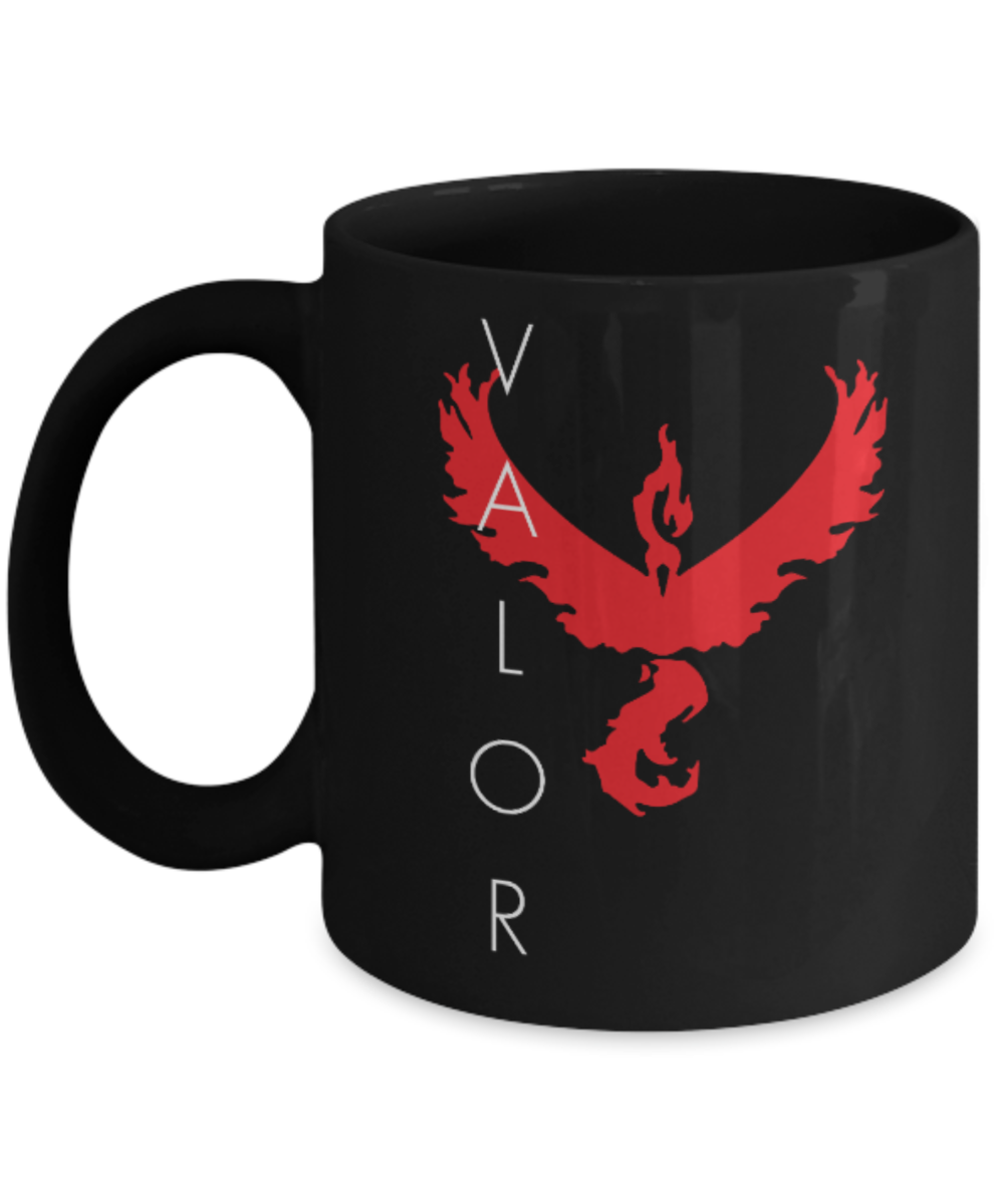 Games Lovers mugs Go Valor - Black Coffee Mug Porcelain Tea Cup 11 oz - Great Gift
