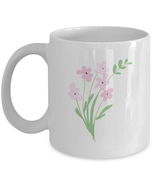 Bouquet Sprigs Pink Smooth Coffee Mugs - Funny White coffee mugs 11 oz