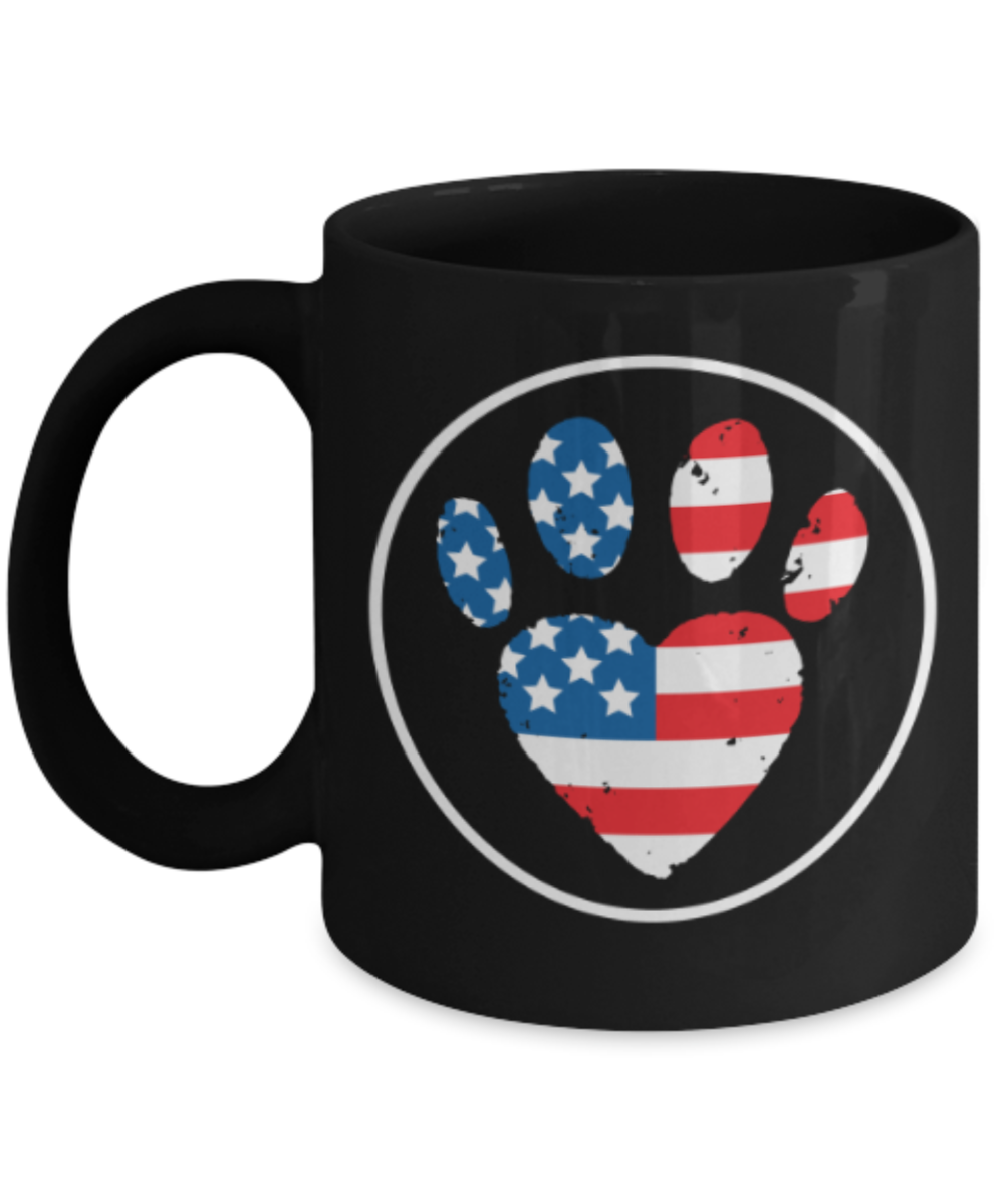 Gift gor cat lovers , Usa Paw - Black Coffee Mug Porcelain Tea Cup 11 oz - Great Gift