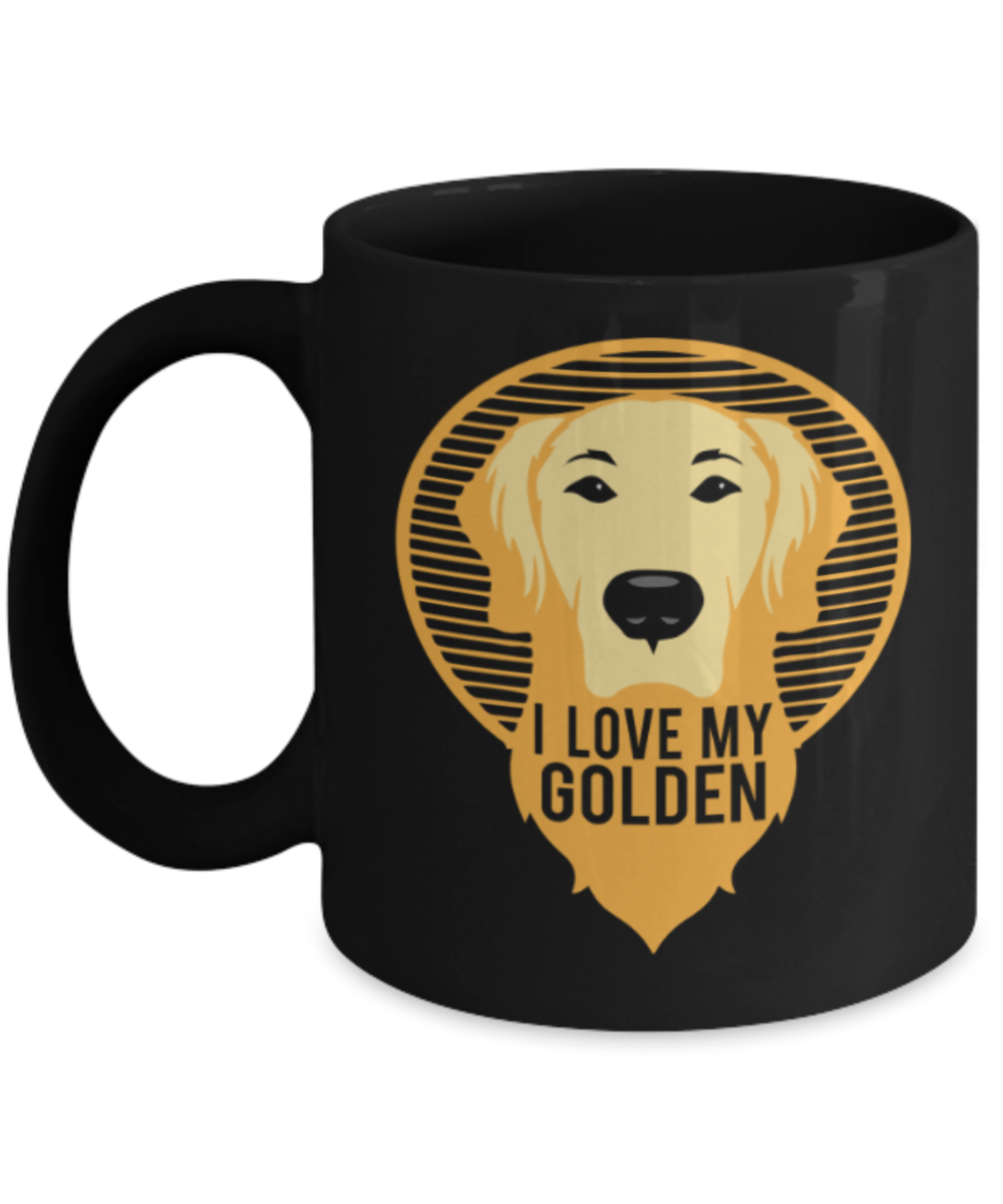 Gift gor dog lovers , I love my Golden - Black Coffee Mug Porcelain Tea Cup 11 oz - Great Gift