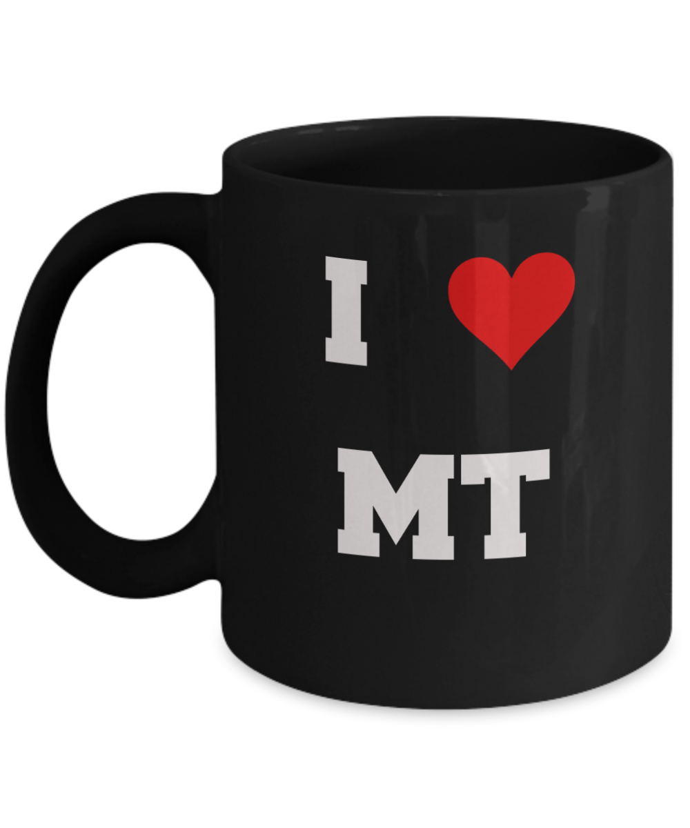 Montana Mug, I Love Montana MT Abbreviation USA States Ceramic Black Coffee Mug Tea Cup Gifts Mugs 11   oz Funny Mugs