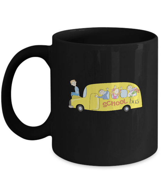 School Bus Students Black Mugs - Funny Christmas Black coffee mugs 11 oz