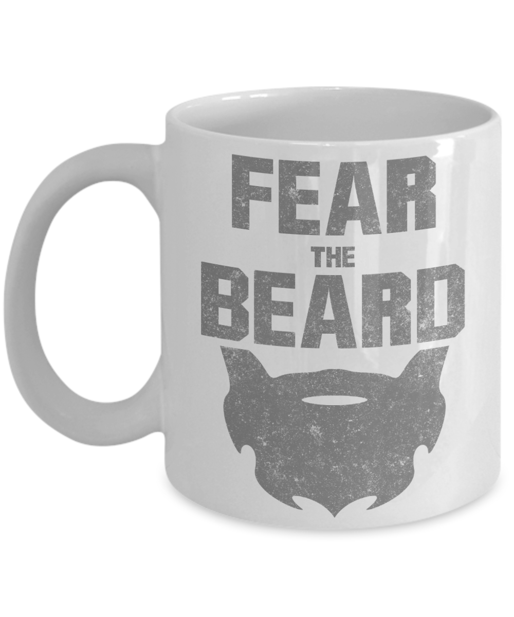 Beard Man Coffee Mug, Fear The Beard -White Porcelain Coffee Mug 11 oz for Husband, Dad, Boyfriend