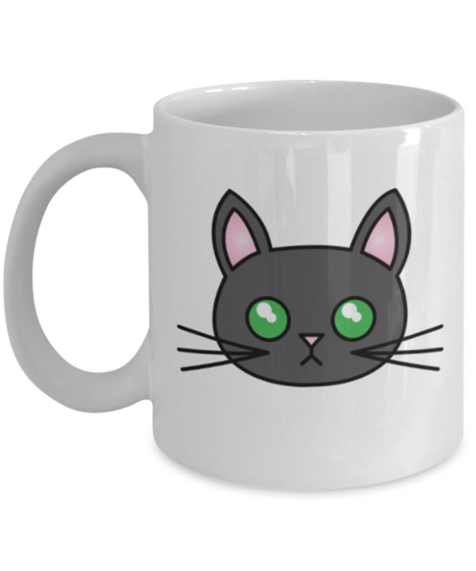 Gift gor cat lovers , Cats green eyes - White Coffee Mug Porcelain Tea Cup 11 oz - Great Gift