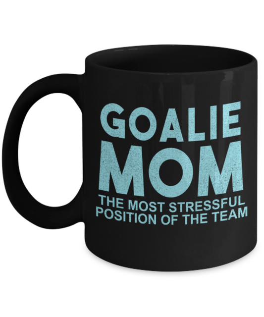 Football lovers mugs, Goalie Mom - Funny Black Porcelain Coffee 11 oz