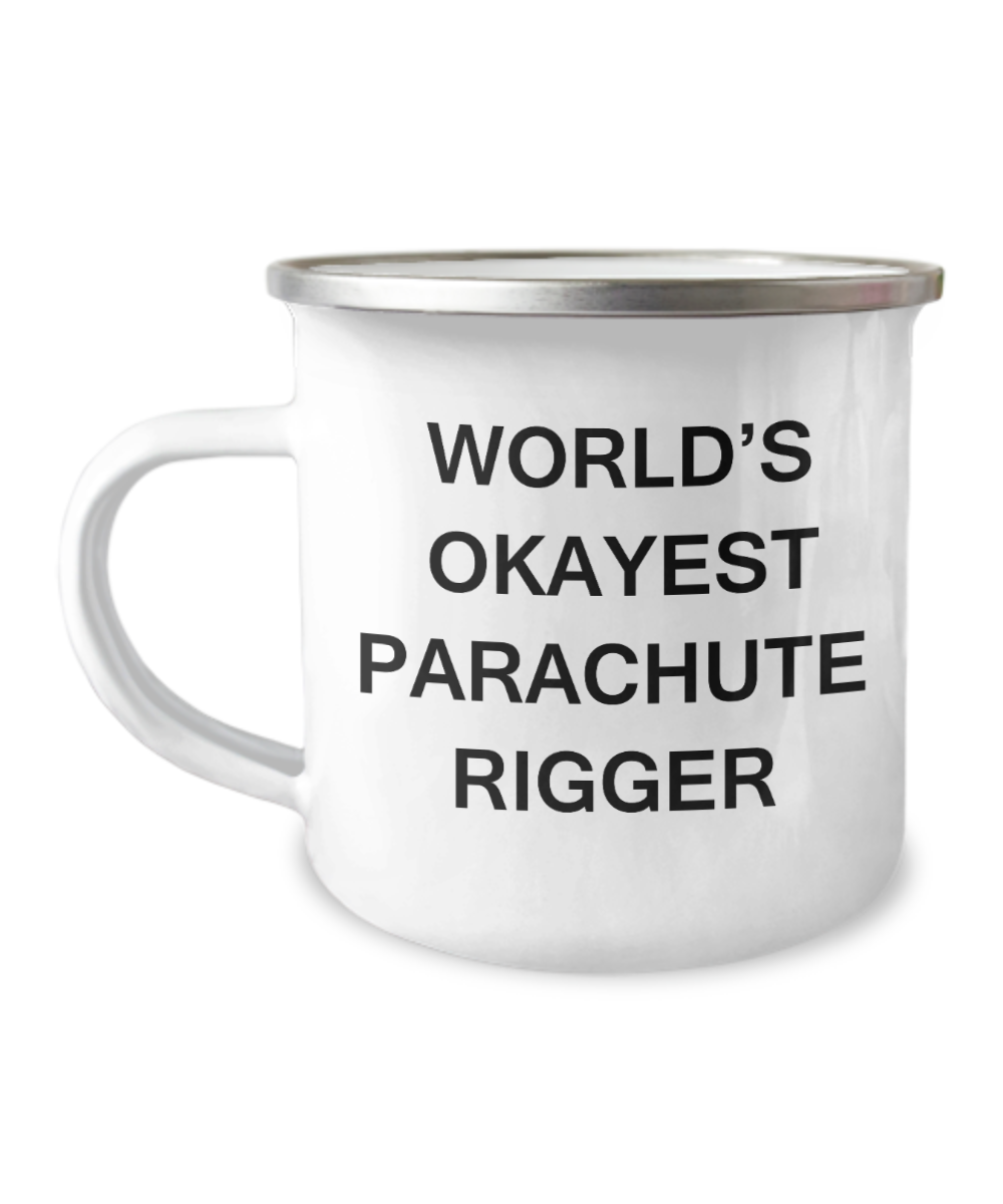 Funny Mug - World's Okayest Parachute rigger - Premium  12 Oz Stainless Steel Enamel Finish White Camper Coffee Mug