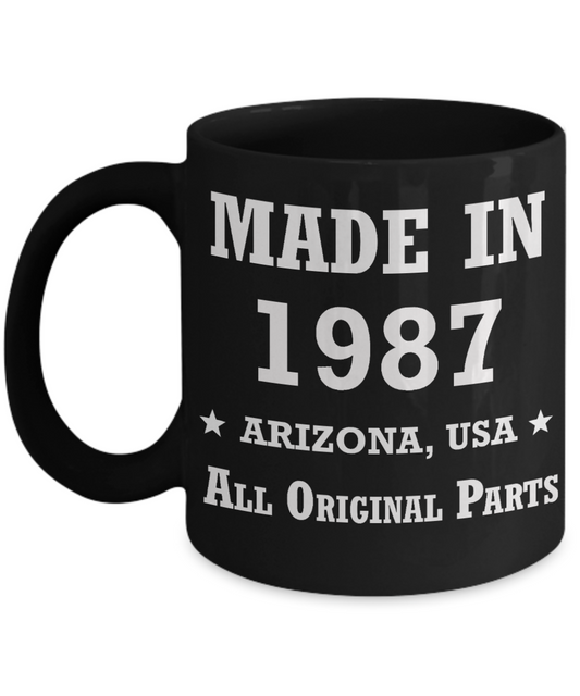 32nd birthday gifts for women - Made in 1987 All Original Parts Arizona - Best 32nd Birthday Gifts for family Ceramic Cup Black, Funny Mugs Gift Ideas 11 Oz
