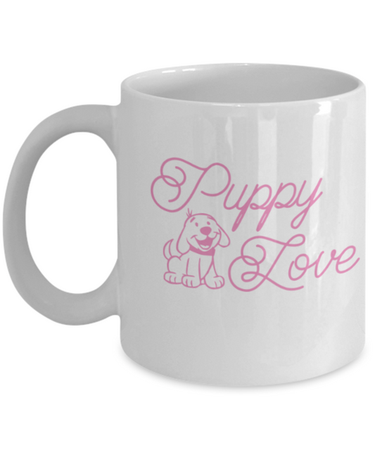 Gift gor dog lovers , Puppy Love - White Coffee Mug Porcelain Tea Cup 11 oz - Great Gift