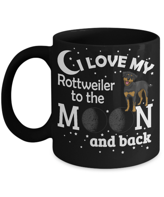 Best Dog Dad Custom Coffee Mug,I Love My Rottweiler To The Moon And Back-Black Porcelain Coffee Mug 11 oz