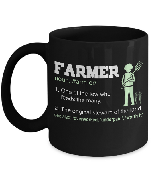 Best Farmer Coffee mug, Farmer, One Of  The Few Who Feeds The Many-Black Porcelain Coffee Mug 11 oz