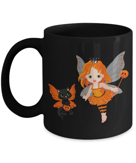 Halloween Angel Coffee Mugs - Black Porcelain Coffee Cup,Premium 11 oz Black coffee cup