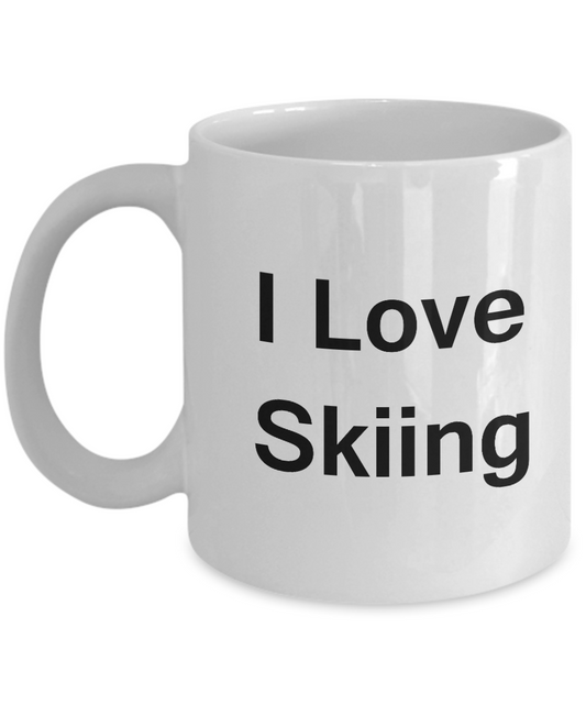 I Love Skiing coffee mug - Porcelain White Funny Coffee White coffee mugs 11 oz