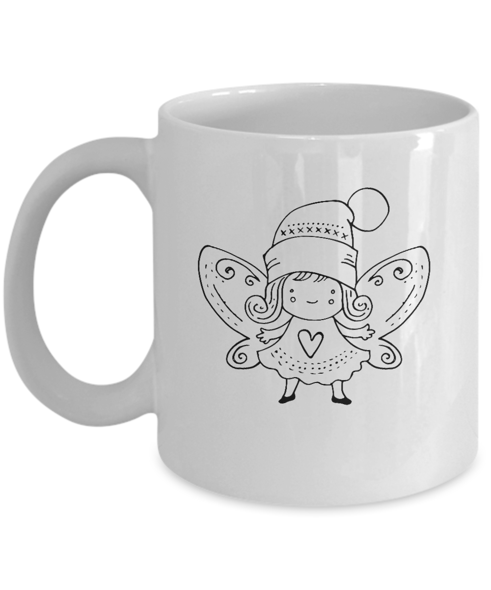 Christmas Doodles Angel Wings coffee Mugs - Funny Christmas White coffee mugs 11 oz