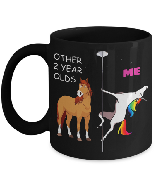 2nd Birthday Gift for Women - Other 2 Year Olds Me Unicorn Coffee Mug - Black Porcelain Coffee 11 oz for Grandma, Mom, Sister, Best Friend,   Women, Her - Born In 2018