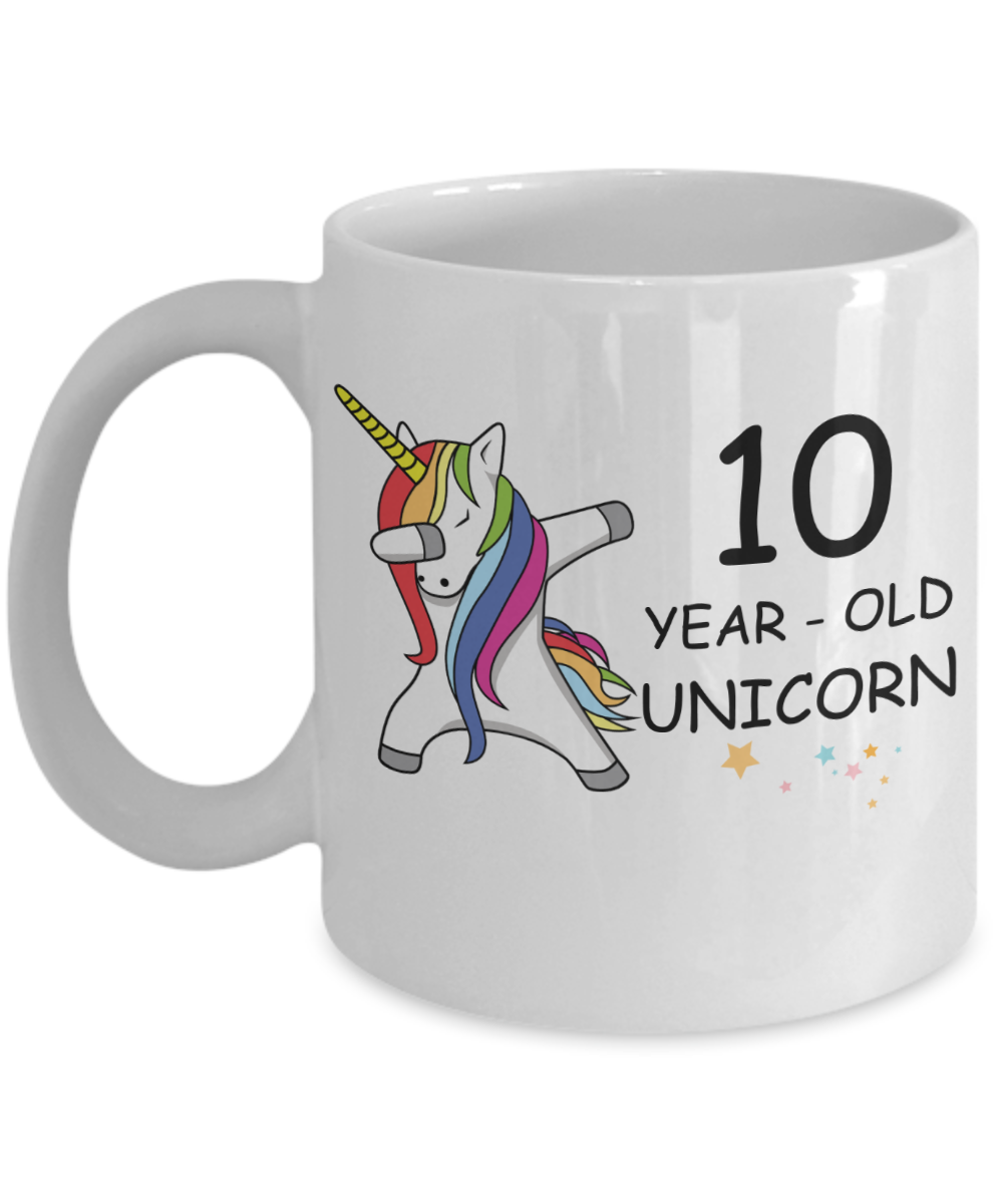 Unicorn Birthday gift 10th Birthday Gift for Women - 10 Year Old Unicorn Dabbing Mug - Funny White Porcelain Coffee 11 oz, 10th Anniversary Bday Gift for   Grandma, Mom, Sister, Bestie - Legends are Born In 2010