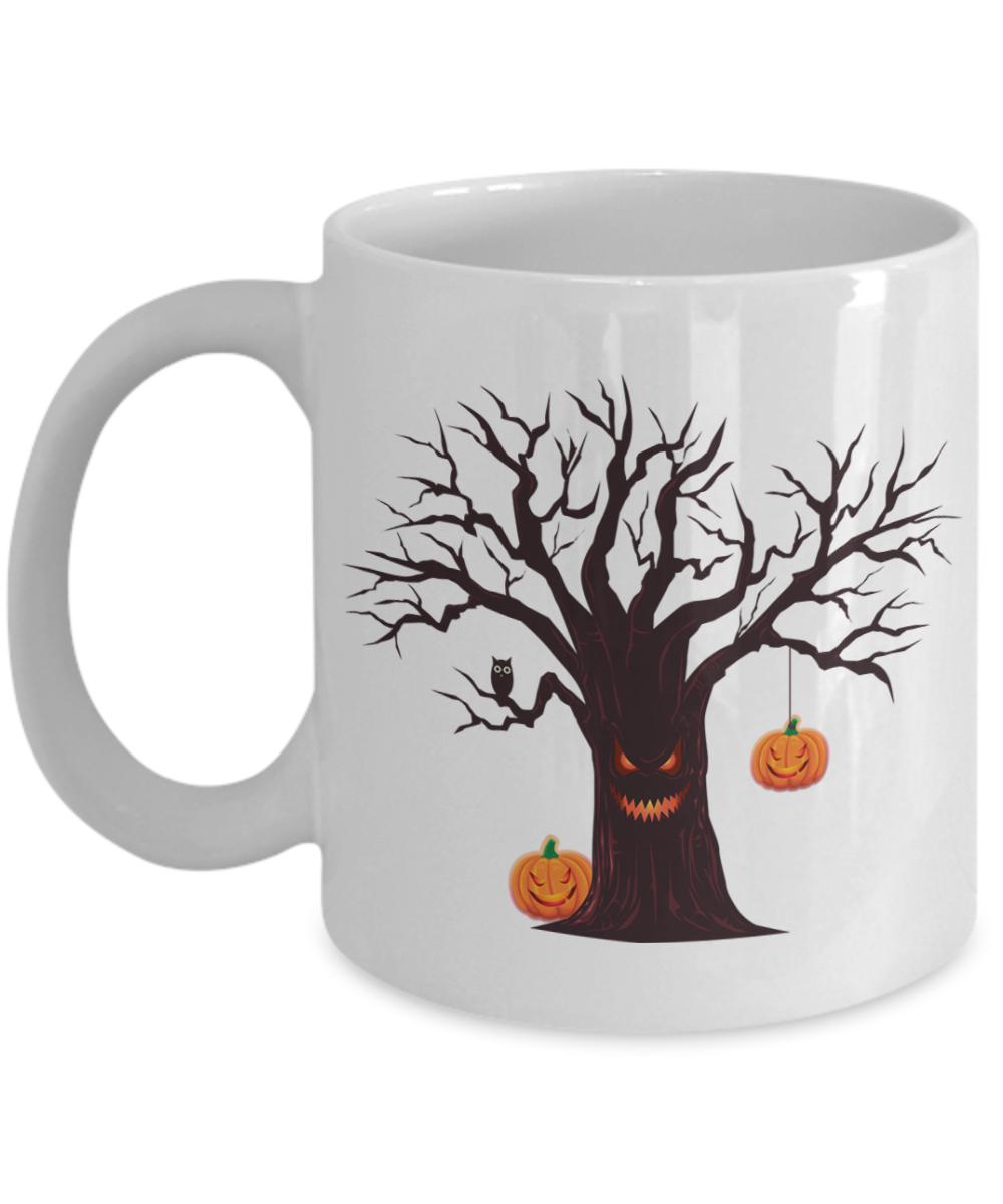 Halloween Spooky Tree Mug - White Porcelain Coffee Cup,Premium 11 oz White coffee cup