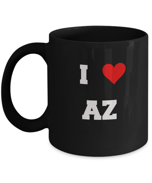 Arizona Mug, I Love Arizona AZ Abbreviation USA States Ceramic Black Coffee Mug Tea Cup Gifts Mugs 11 oz Funny Mugs