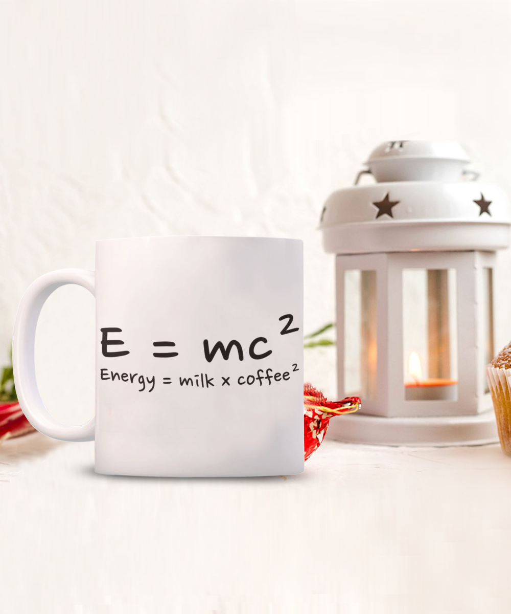Coffee Lover Gift Coffee Mug, Energy equals Milk and Coffee, Coffee Addict Coffee Mug-11oz Ceramic Coffee Mug
