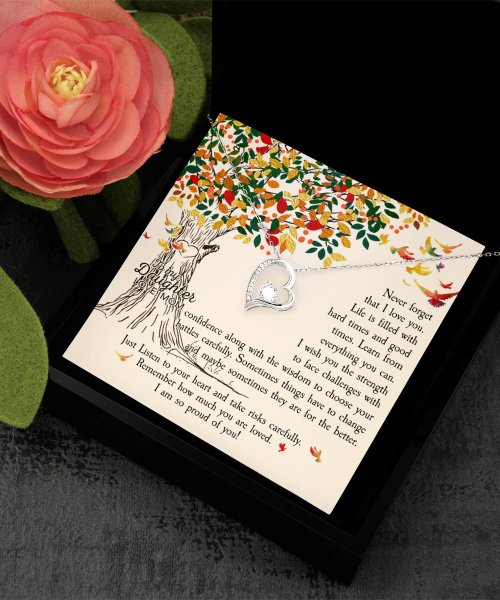 Daughter Gift Necklace From Mom, Birthday Gift Necklace From Mom, Graduation Gift Necklace from Mother, Solitaire Crystal Necklace, Motivational Gift Necklace